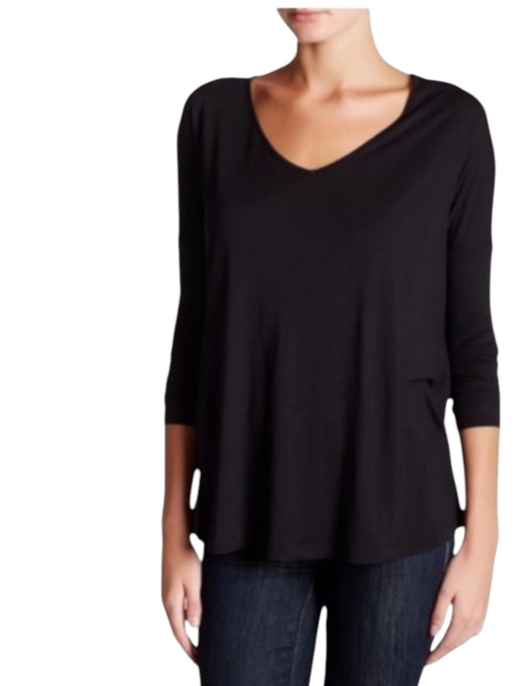 HAUTE HIPPIE Long Sleeve V - Neck Modal Tee in Classic Navy Size Small